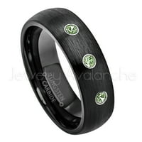 Черен купол Черен волфрамов пръстен - 0.21ctw Зелен турмалин 3 -каменна лента - Персонализиран волфрам сватбен пръстен - Персонализиран октомврийски пръстен за раждане TN233BS