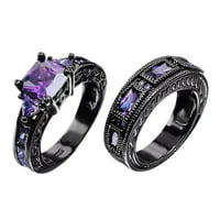 Amousa Purple Gemstone Cut Rings Кубици цирконийски пръстени Лейди Модна сватбена годежа лента пръстен булчински комплекти лъскава сватба