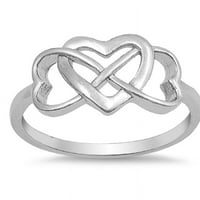 Rhodium Plated Sterling Silver Intertwined Infinity Heart Ring
