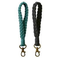 Ключов ръчно изработен гривен за китката Keychain Country Style Wrist Lanyard Handmade Holder for Women - Dark Green+Black