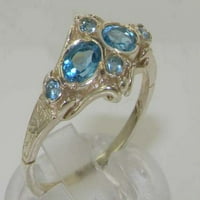Sterling Silver Natural Blue Topaz Womens Cluster Ring - размер 6.75