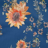 OneOone Cotton Fle Royal Blue Fabric Flower & Leaves акварелен DIY Облекло Квилинг Материя от печат от тъкан от двор широк