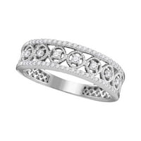 Размер - 10k бяло злато кръгло диамантен филигранен симетричен лентен пръстен