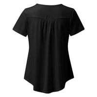 Ризи за жени свободни годни върхове на туника, които да се носят с гамаши с къс ръкав, летен свободен поток дантелени блузи дамски тениски