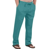 Мъжки модни ежедневни памучни памучни конопени теглене твърд цвят плажни панталони панталони