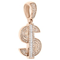 10k розово злато Baguette Diamond Dollar $ Паричен знак висулка 1,35 чар 0. ct