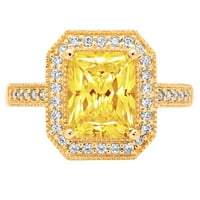 2. CT Brilliant Emerald Cut Симулиран жълт диамант 14k жълто злато халианс с акценти пръстен SZ 7.75