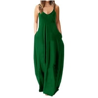 Жени плюс разтвор за размери Жените през лятото удобна модна ежедневна без ръкави от печат от отпечатана тънка рокля зелено