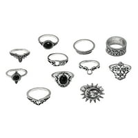 Loopsun пръстени кухи издълбани черен скъпоценен камък и микро диамантен пръстен слънце слънце пръстен комплект годишнини подаръци за рожден ден за жени момичета жена мама