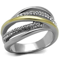 Женски златни пръстени Двуцветни IP злато 316L пръстен от неръждаема стомана с кристал от най-висок клас в прозрачен TK2263