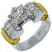 18k бяло и жълто злато блестящ кръг и принцеса диамантен годежен пръстен 2. Карати