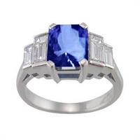 6. CT Radiant Ceylon Sapphire Emerald Diamond Ring, 14K бяло злато - размер 6.5