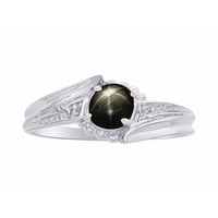 *Rylos Swirl Black Star Sapphire & Diamond Ring - March Birthstone*