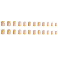 Лъскави фалшиви нокти Жълти лимон къси френски фалшиви нокти за жени и момиче