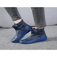Lumento дами глезени ботуши ежедневни обувки плоска кожа обувка мода ходещо удобно приплъзване на синьо 6.5