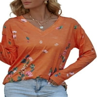 Cindysus женски пролетна ретро туника тениска дамски v Врат пуловер Небрежни върхове Уикенд дълъг ръкав разхлабена блуза