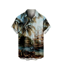 Мъжки късо ръкав Хавайска риза Тропически кокосови дървета печат небрежен бутон надолу по алоха риза извънгабаритна джобна риза блуза S-4XL