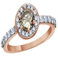 Кампанско и бяло естествено диамантено рамка годежен пръстен в 14K розово злато