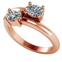 Бял естествен диамантен пасианс два каменни пръстени в 14k розово злато