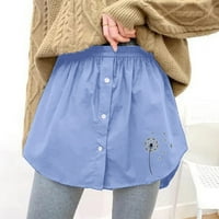 Xinqinghao Flowy Skirt Женски мини долен по риза долна пола за почистване на риза с удължителна пола с копчета риза удължаване на слой отгоре долни летни поли сини xxxl