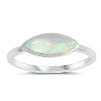 Бял симулиран опал маризен вълнов пръстен. Стерлинг сребърна лента кубична циркония бижута женски размер 7