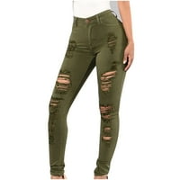Плюс размер женски панталони Просвещение Моден дамски бутон с цип джобни дупки Панталони тънък кльощав дънкови ежедневни дънки Флаш избира зелено 12
