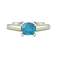 Cttw син диамантен кръгъл нарязан диамантен годежен пръстен Катедрален стил 14k бяло злато
