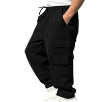 Мъжки разхлабени панталони с дълги панталони, плътни цветови талии с прави панталони за крак Небрежни панталони с джобове