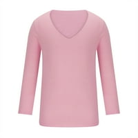 Мъжки есенни зимни пуловерни ризи огромни годни солидни цветове v-образно деколте с дълъг ръкав дънни тийнейджъри ежедневни леки еластични блузи върхове розови l