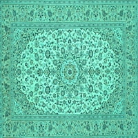Ahgly Company Indoor Rectangle Medallion Turquoise Blue Traditional Area Rugs, 7 '10'