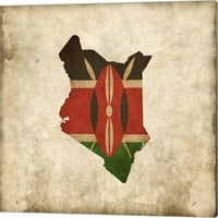 Карта с флаг наслагване на Кения по цвят щастлив, платно за стена, 20W 16h