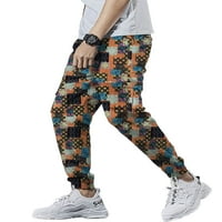 Niuer Мъжки свободно време цветно блок джогинг дъна тънки монтирани хип -хоп панталони пачуърк тренировка фитнес панталони оранжево синьо l