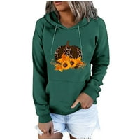 Дамски качулки пуловер графичен печат джоб с дълъг ръкав свободен пуловер с качулка