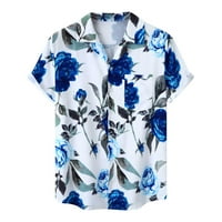 Мъжки блуза, мъжки върхове лятна прозрачна разпродажба, ризи за мъже, мъже ежедневни печат за печат на цвете с къс ръкав джобни бутон за затваряне на риза блуза, тениски за мъже, подаръци за него