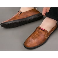 Lumento Mens Небрежни обувки Плъзнете върху апартаменти Неплъзгащи се мокалиси Comfort Leather Shoes Office Classic Round Toe Brown 9