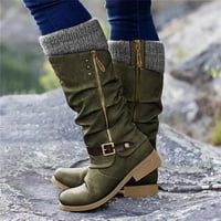 Женски ботуши със среден среден теле намален стил каубой каубой ботуши ежедневно топло коляно ботуши със средна тръба обувки зелено