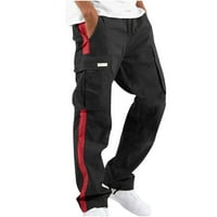 Товарни панталони за мъже мъже солидни пачуърк небрежни множество джобове на открито прав тип фитнес панталони Панталони панталони на открито, червено, XXL