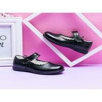 Lacyhop Girl's Flat Shoe Magic Tape Princess Shoes Slip on Flats Uniform Classic Mary Jane Lightweight Comfort Loafers Черно 7