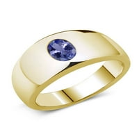 Gem Stone King 1. Ct овално синьо танзанит 18k жълто злато, покрито сребърен мъжки пръстен