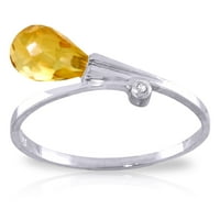 Galaxy Gold 14K бяло златен пръстен с бриолет цитрин и диамантен пръстен - размер 8.0