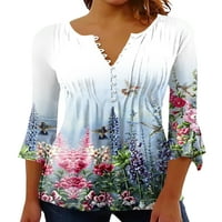 Abtel жени летни върхове Флорална печатница Блуза Бохемска тениска Дами свободна празнична тениска Style