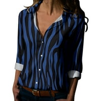 Облекло дамски бутон Up Блуза Дамски пролет лято отпечатана дълъг ръкав v риза на врата Топ блуза