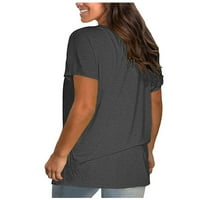 Жени солидна блуза модна тениски с къси ръкави ризи Crewneck Tees Teen Girl върхове прекрасна туника сиво xxxl