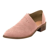 Jjayotai Clearance сандали за жените за женски блок пета изпускайте къси ботуши солиден цвят заострени странични обувки с цип странични изрязани хляба обувки ролки розово