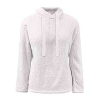 Caicj качулки за жените модерни солидни V -плюшено суичър с шия пуловер на пуловер с дълъг ръкав с дълъг ръкав цип нагоре