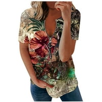 Дамски тениски с къс ръкав v Врат летни разхлабени ежедневни цип тийджърски върхове флорални принт блузи блузи