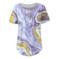 Блузи Графични отпечатъци с къси ръкави за свободното време летни върхове на Хенли за жени светло лилаво xl
