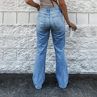 Женски дънки небрежни сини класически джобове от средна талия направо дънкови панталони панталони дънки