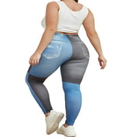 Haite Women Printed Denim Jeggings плюс размер фалшиви дънки Големи виж поглед йога молив панталони тренировка с висок талия панталон Colorblock 4xl