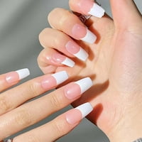 Натиснете на ноктите дълги ковчега форма фалшиви нокти бели розови френски нокти дълги лъскави пълни покривки акрилни фалшиви нокти за жени и момичета